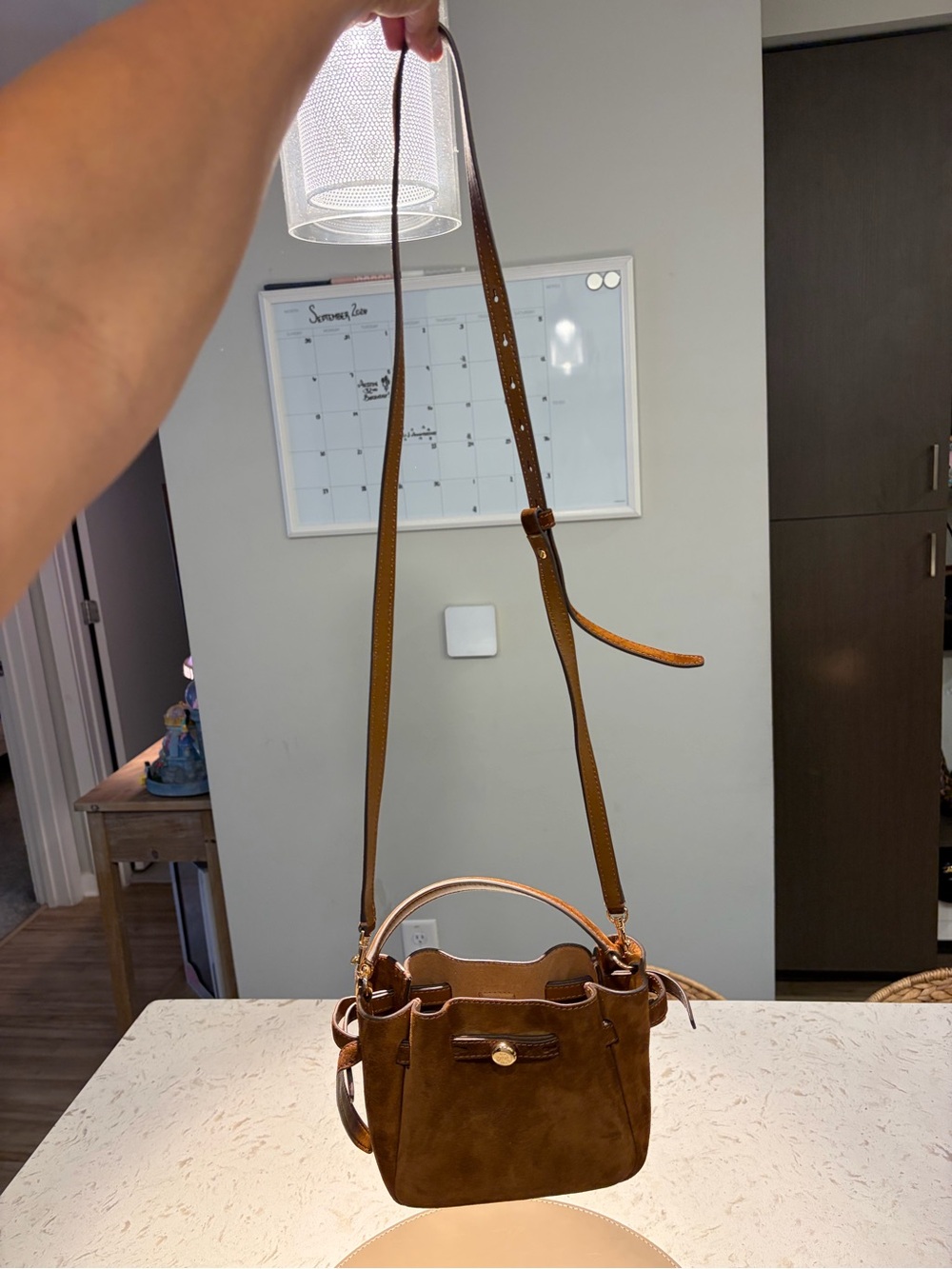 Tory Burch Suede Crossbody Bag in Brown with Gold-Tone Accent - Picture 6 of 6